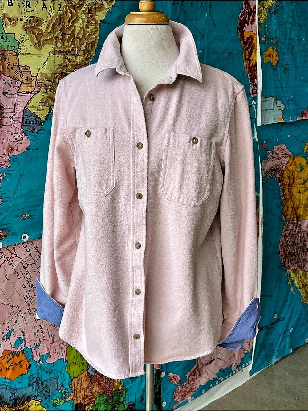 L.L. Bean Cotton Flannel Button Down Shirt in Soft Pink Large